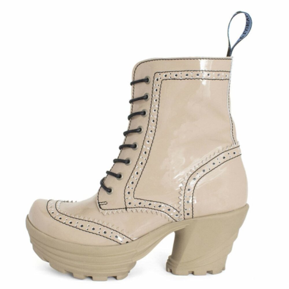 John Fluevog Mellow Bebop Metallic Mid Heel Brogue Boots Sz 10 Like New.